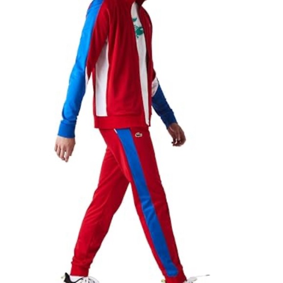 Lacoste Men's Sport Track Pants Size L Red Marina Blue White Tennis Joggers New - Picture 3 of 5